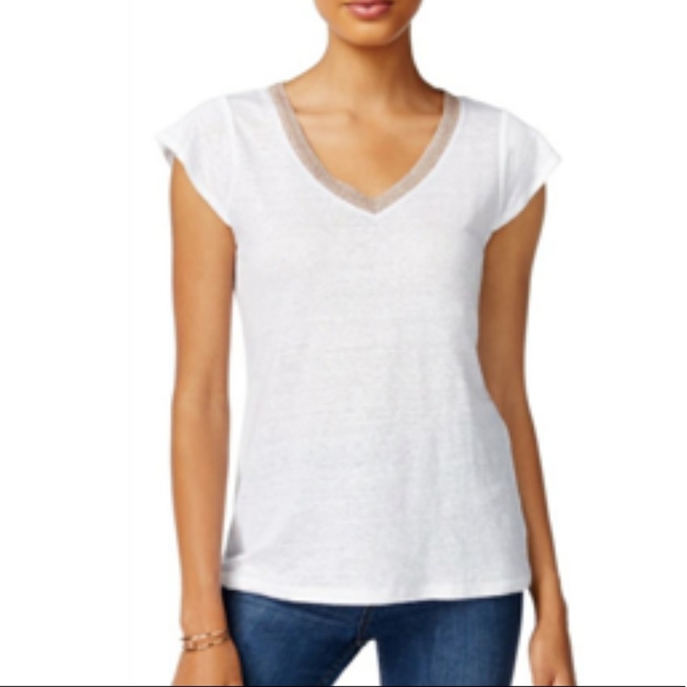 Maison Jules white linen short sleeve tee size XL